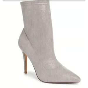 BP Braylee Pointed Toe Bootie 8.5 Gray Shimmer NWOT Sock Ankle Boot Heel Glam